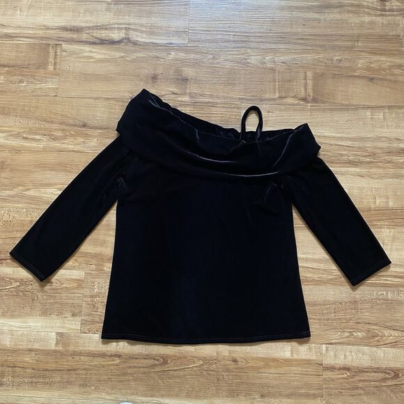 WAVERLY GREY S Black Velvet Off Shoulder Asymmetrical Blouse Whimsigoth Evening - Picture 6 of 15